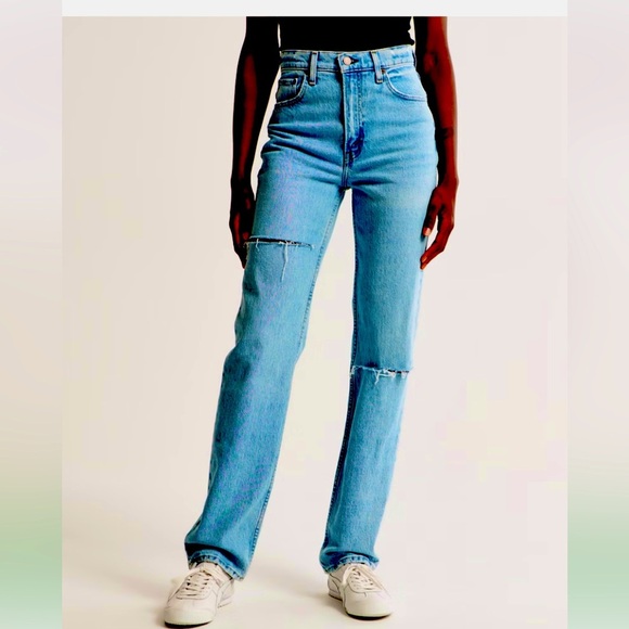 Ultra High Rise 90s Straight Jean Abercrombie denim classic in medium wash boho - Picture 1 of 8